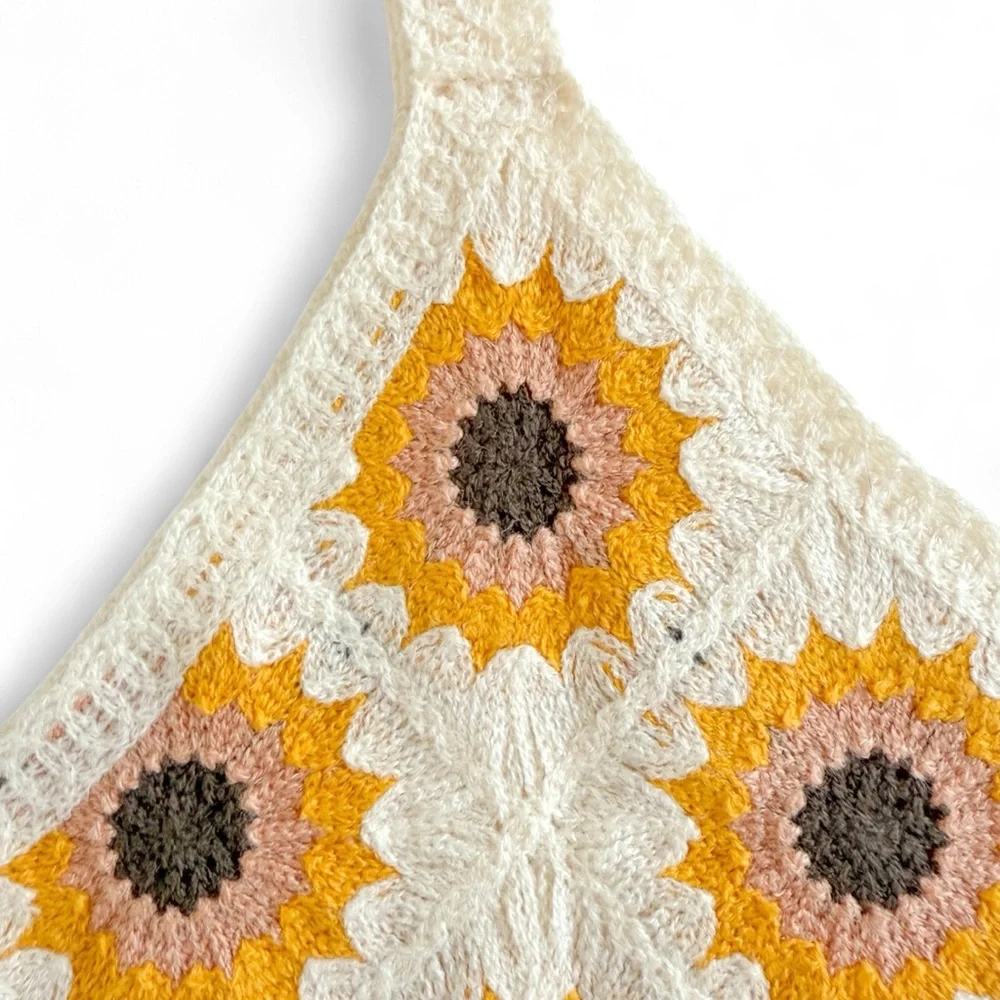NEW Altar’d State Sunflower Crochet Granny Square Cropped Tank Top Womens S - Picture 2 of 11